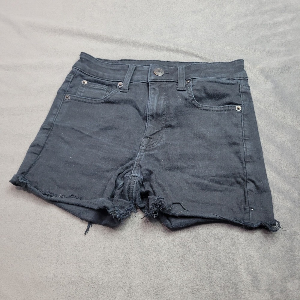 American Eagle High-Rise Black Distressed Denim Short Size 2